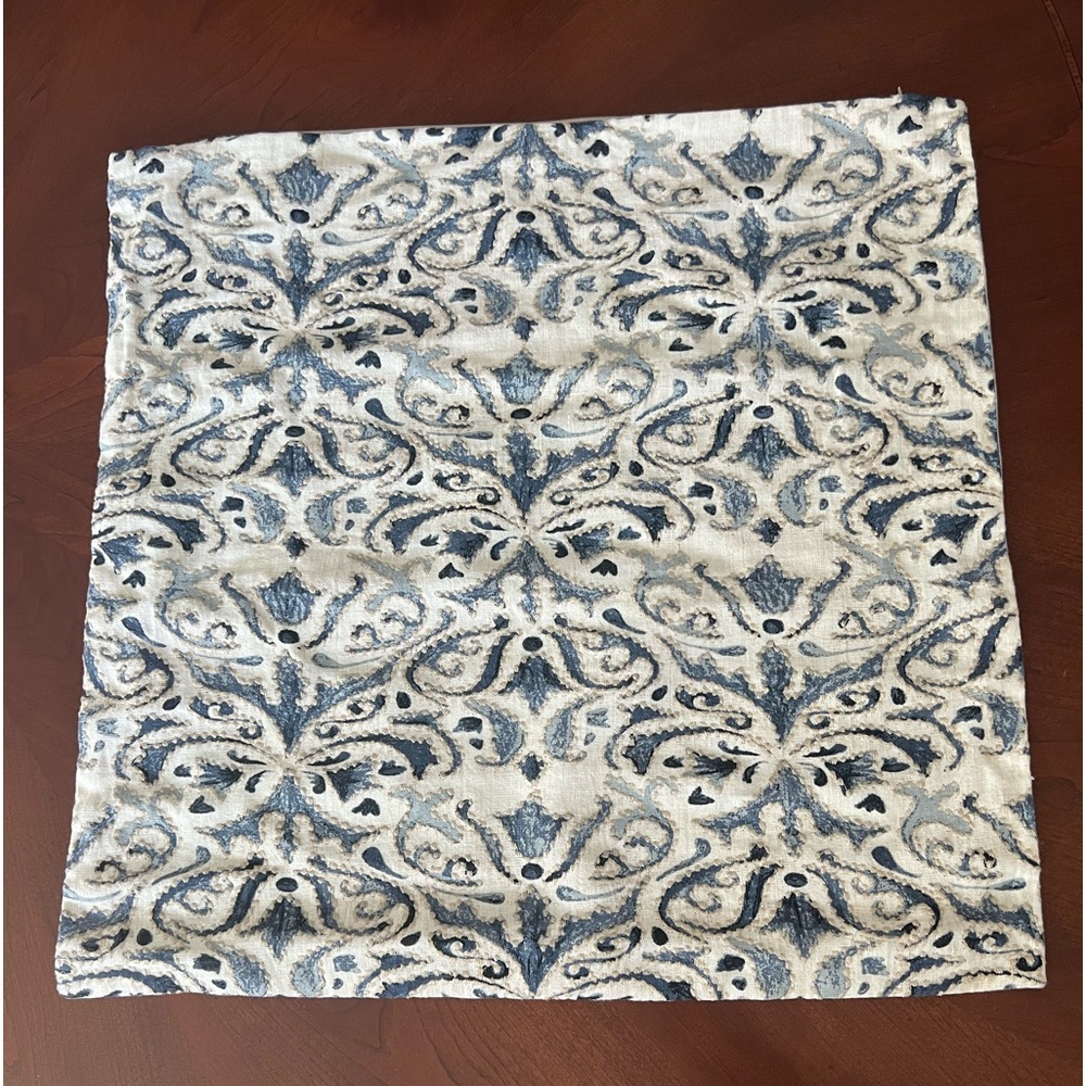 Pottery Barn Reilley blue and white embroidered print pillow cover 22” x 22”